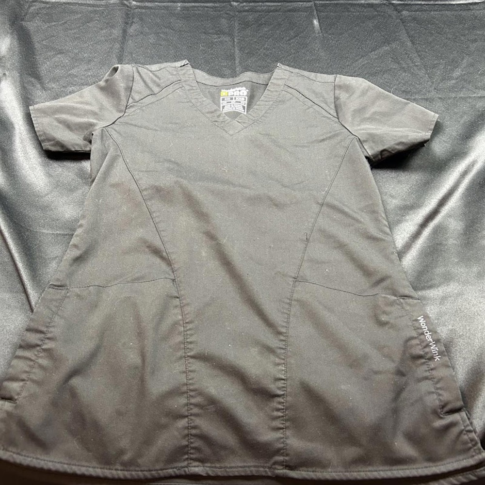WonderWink PRO Scrub Set Black V-Neck Top and Cargo Pants XXS Petite